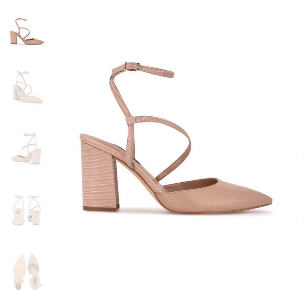 Nine West Tan Strappy Block Heels